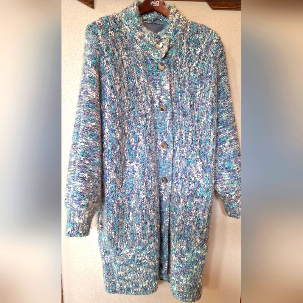 Vintage 80s Wool Blend Knee-length Sweater Coat Womens size M/L